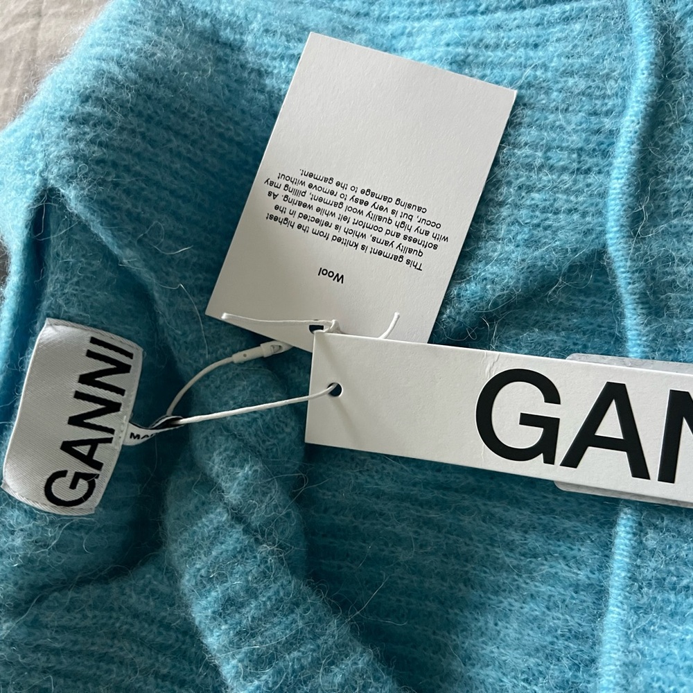 GANNI teal tiffany blue wool 3/4 length sweater